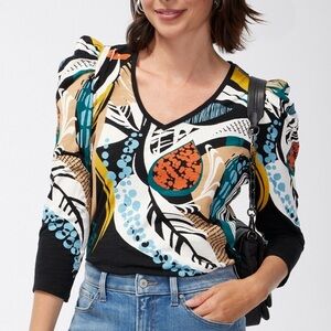 NWT Chico’s Swirl Print 3/4 Sleeve Romantic Top Size S